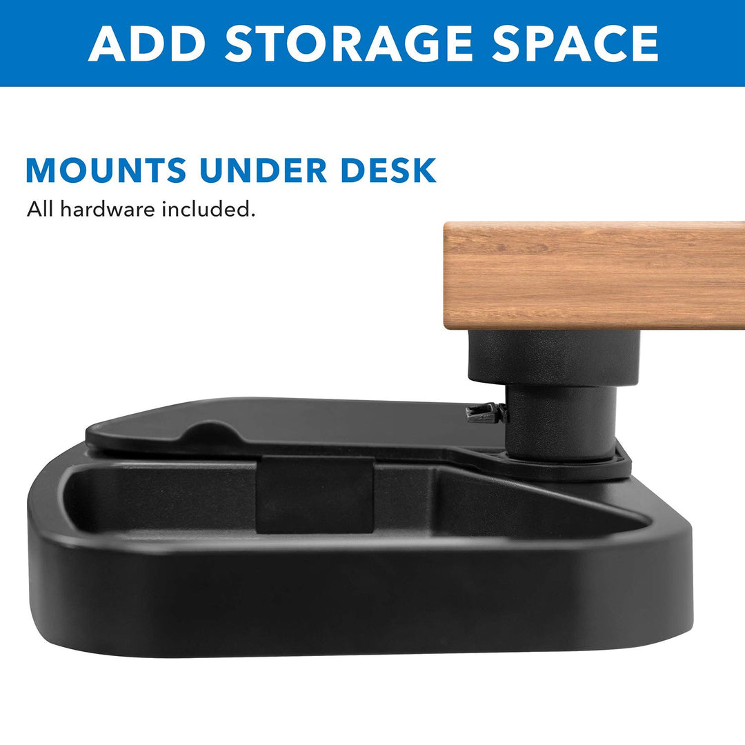 Modern plastic under desk swivel storage tray with mouse platform decor with context.