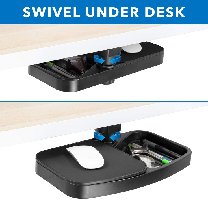 Modern plastic under desk swivel storage tray with mouse platform decor in real life style.