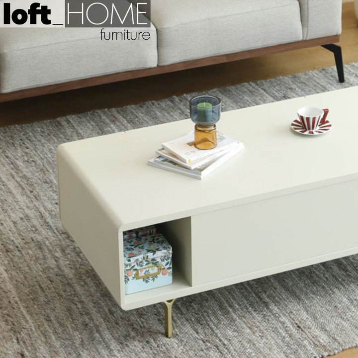 Modern plywood coffee table light lux in panoramic view.