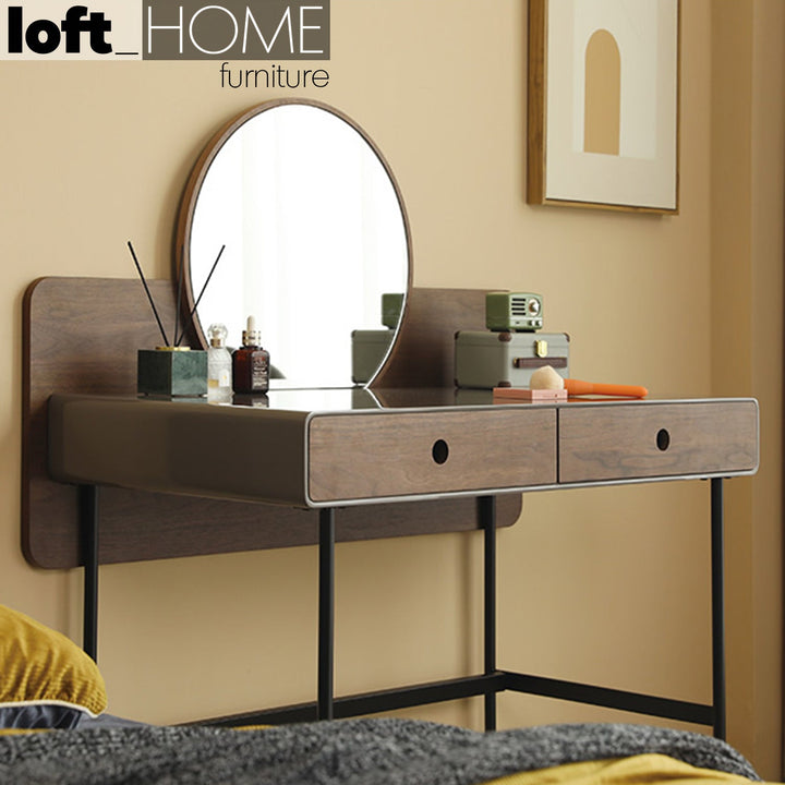 Modern plywood dressing table wave grey in real life style.