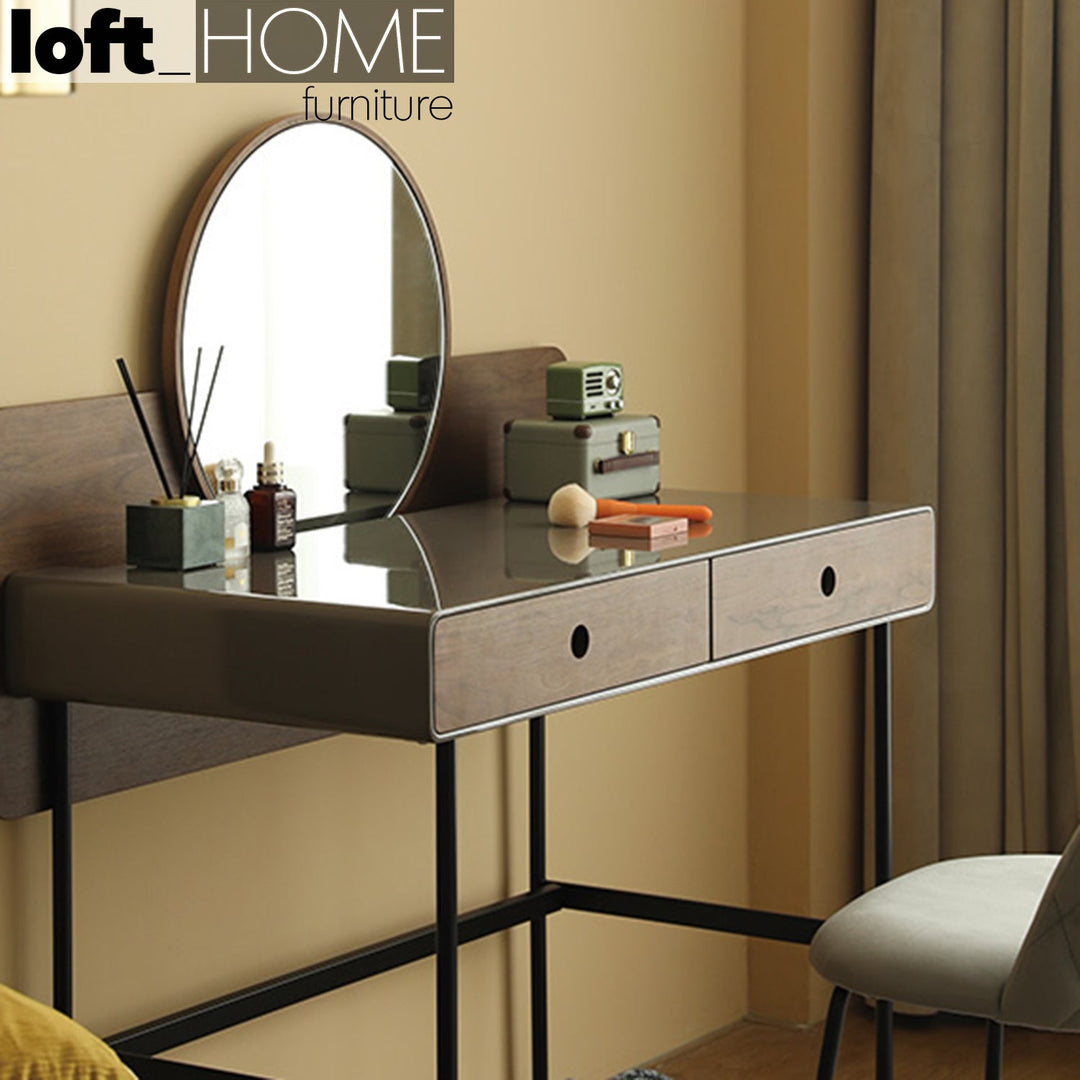 Modern plywood dressing table wave grey in close up details.