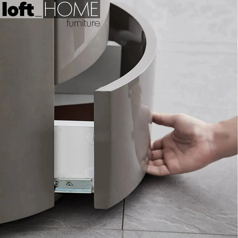 Modern plywood side table yamato in close up details.