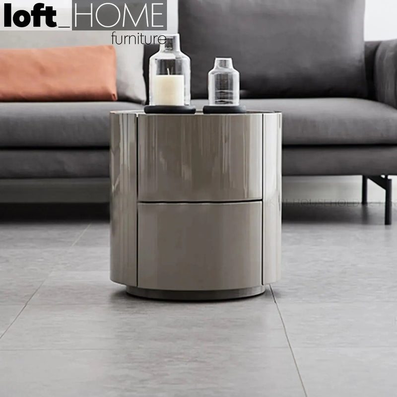 Modern plywood side table yamato in panoramic view.