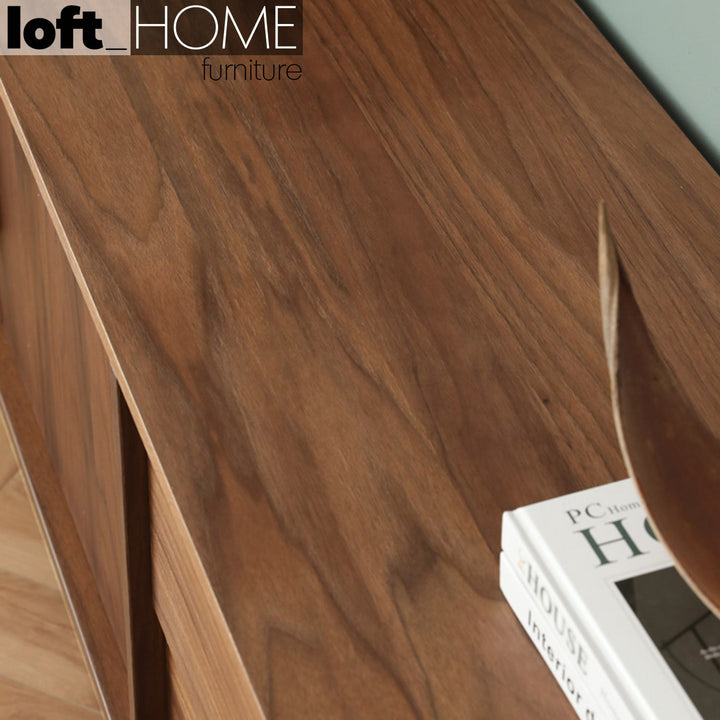 Modern plywood tv console greta in close up details.