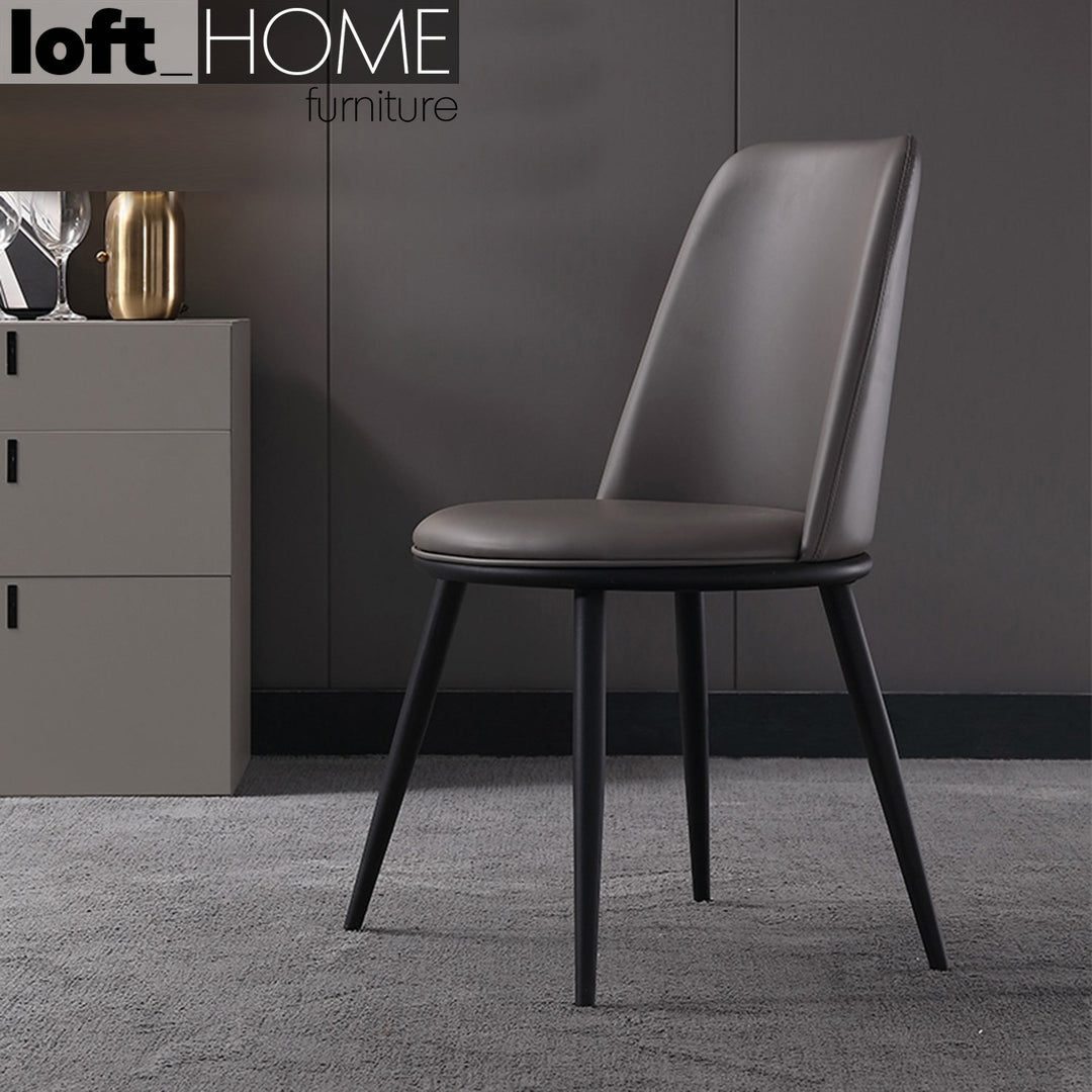 Modern pu leather dining chair dimgray with context.