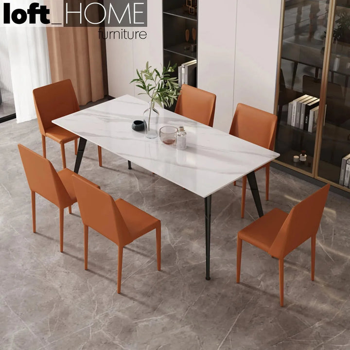 Modern pu leather dining chair orange material variants.