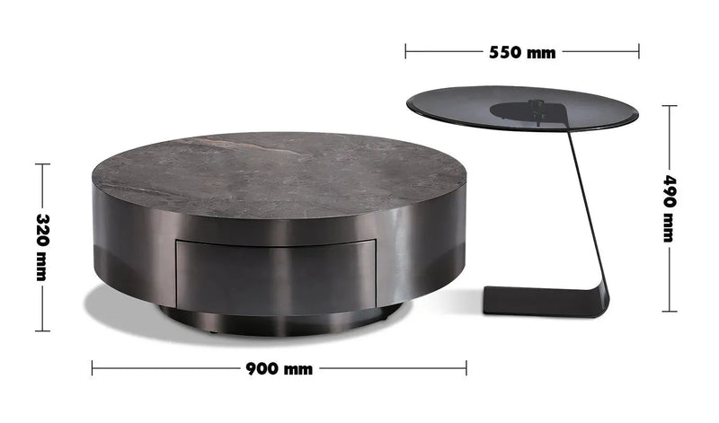 Modern sintered stone coffee table 2pcs set bonis grey size charts.