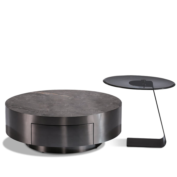 Modern sintered stone coffee table 2pcs set bonis grey in white background.