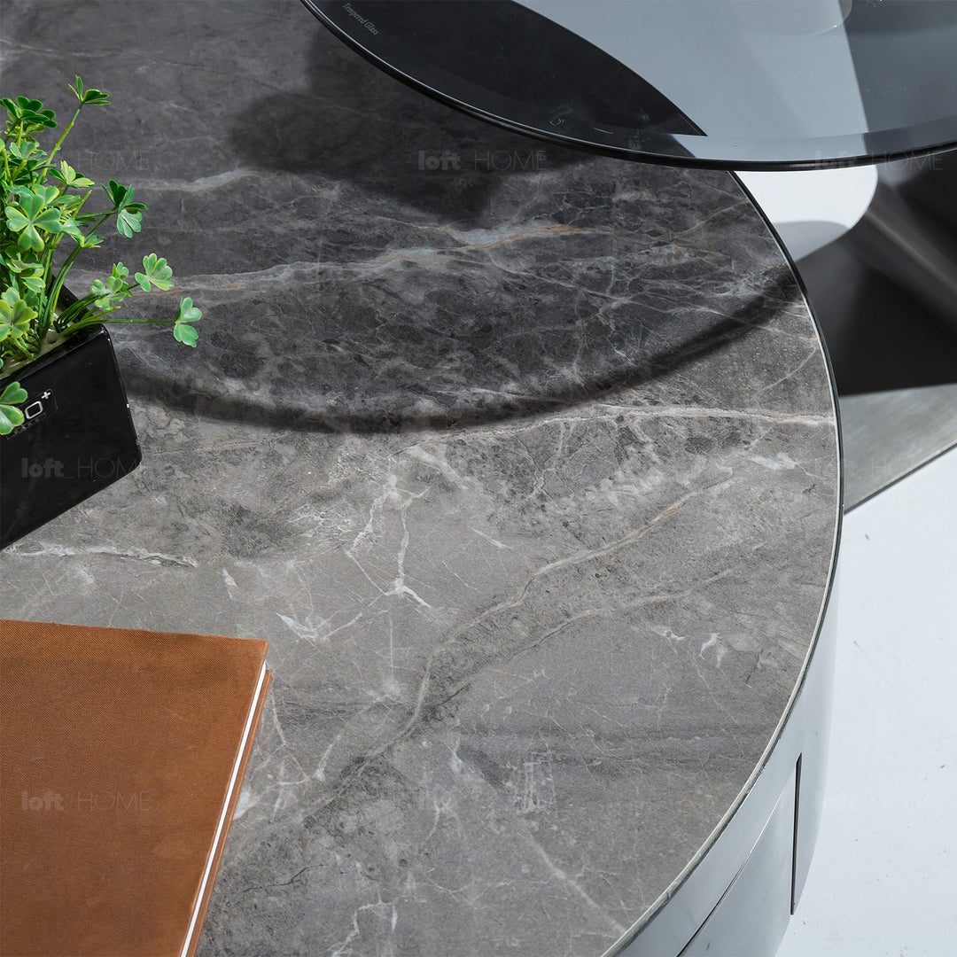 Modern sintered stone coffee table 2pcs set bonis grey in panoramic view.