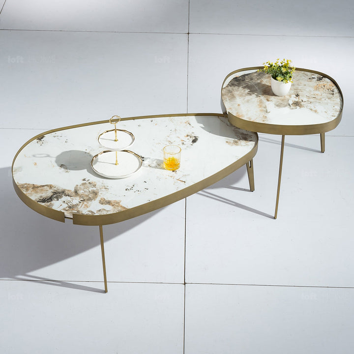Modern sintered stone coffee table 2pcs set lumiere bronze in details.