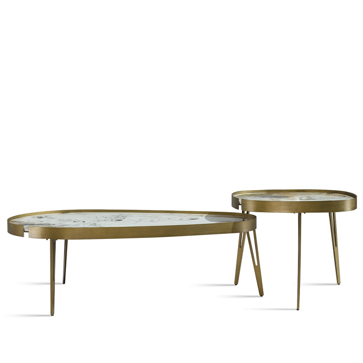 Modern sintered stone coffee table 2pcs set lumiere bronze in white background.