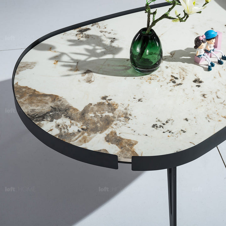 Modern sintered stone coffee table 2pcs set lumiere carbon in close up details.