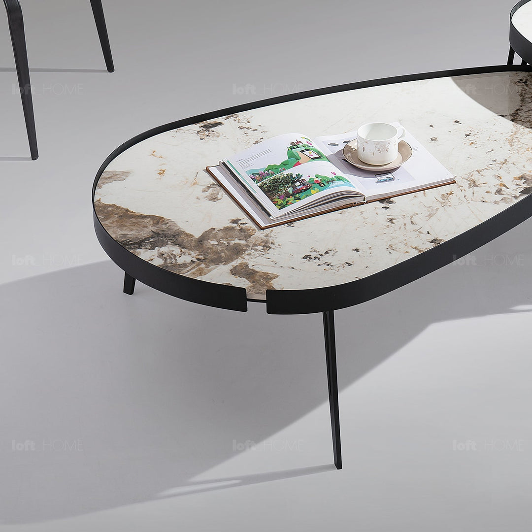 Modern sintered stone coffee table 2pcs set lumiere carbon layered structure.