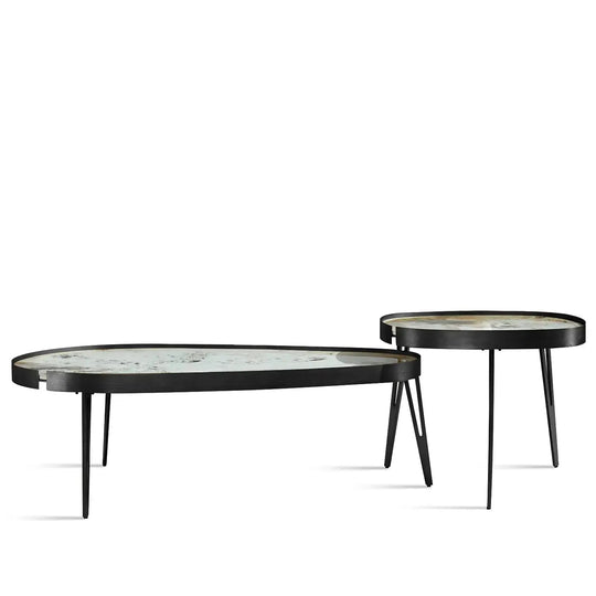 Modern sintered stone coffee table 2pcs set lumiere carbon in white background.