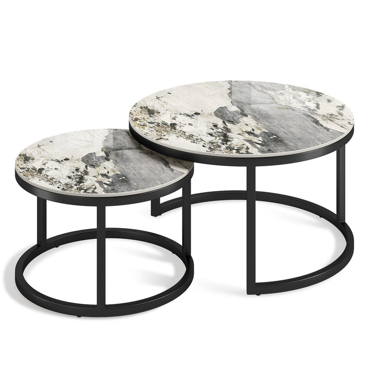 Modern sintered stone coffee table black layered structure.