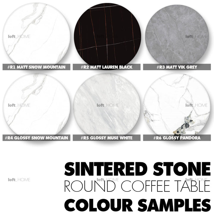Modern sintered stone coffee table black color swatches.