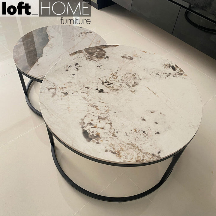 Modern sintered stone coffee table black in close up details.