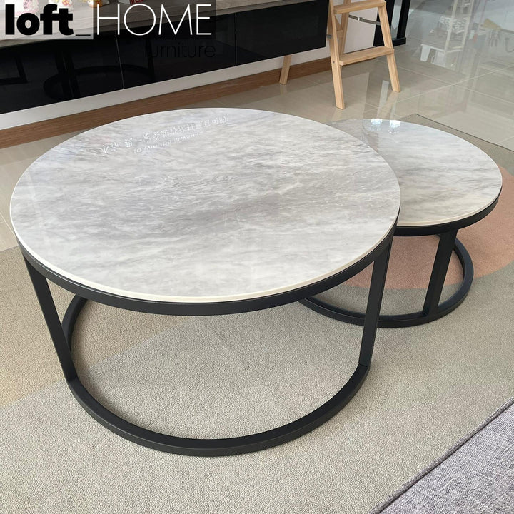 Modern sintered stone coffee table black in details.
