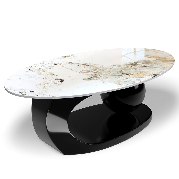 Modern sintered stone coffee table globe black layered structure.