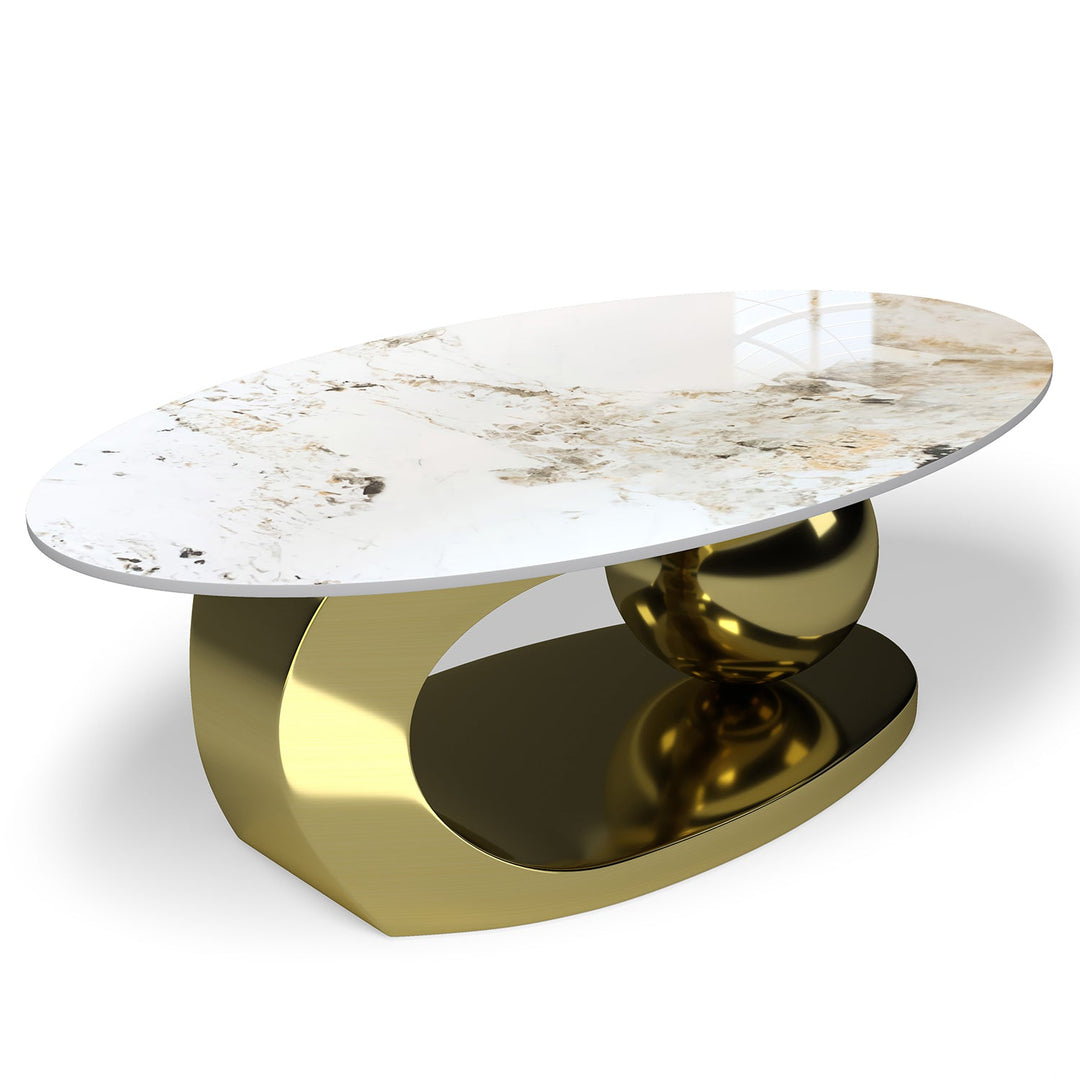 Modern sintered stone coffee table globe gold detail 1.