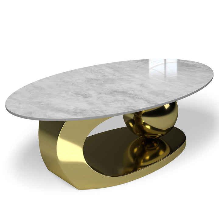 Modern sintered stone coffee table globe gold layered structure.