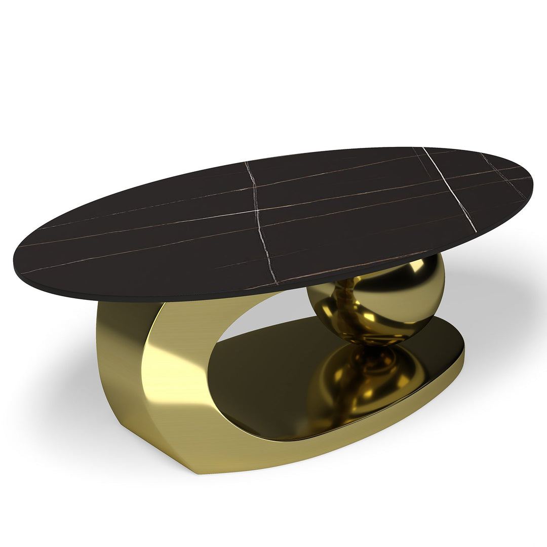Modern sintered stone coffee table globe gold conceptual design.