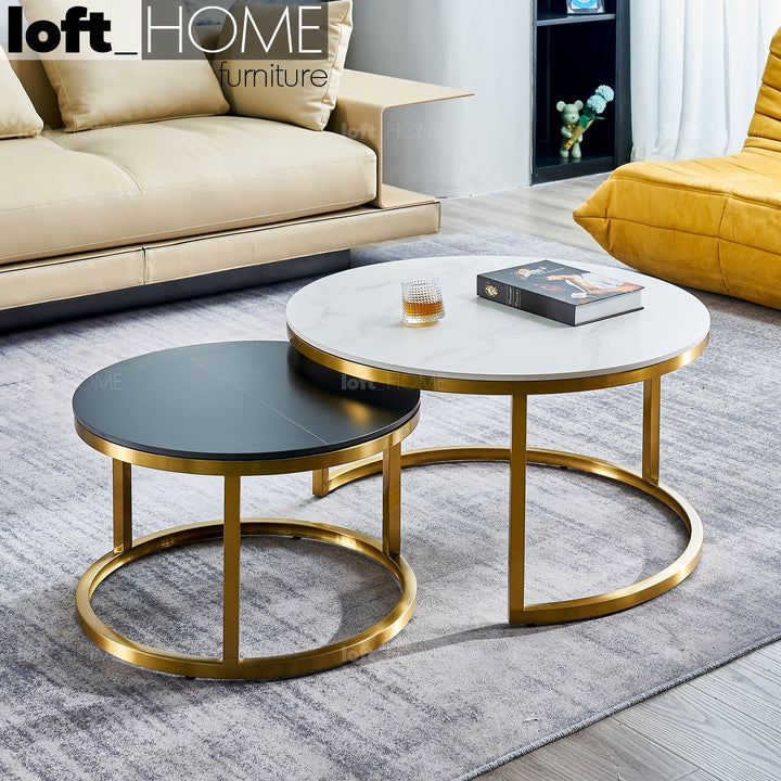 Modern sintered stone coffee table gold primary product view.