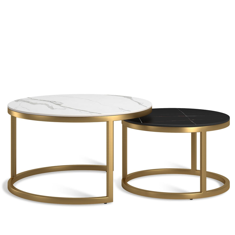 Modern sintered stone coffee table gold in white background.