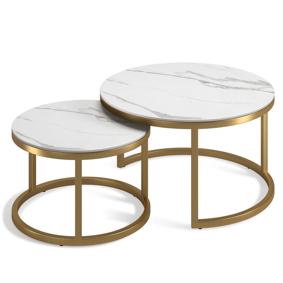 Modern sintered stone coffee table gold in panoramic view.