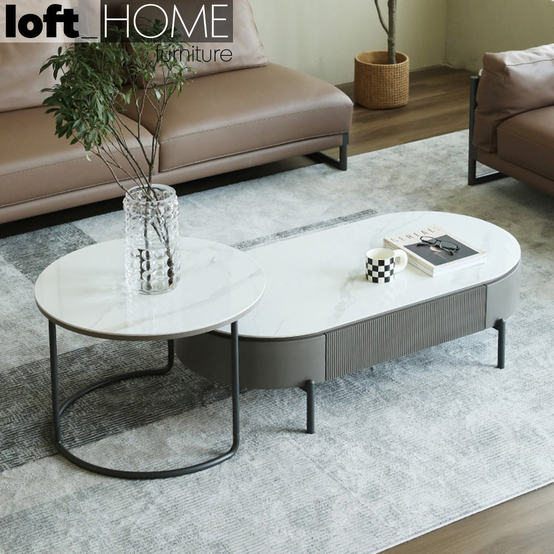 Modern sintered stone coffee table rosa material variants.
