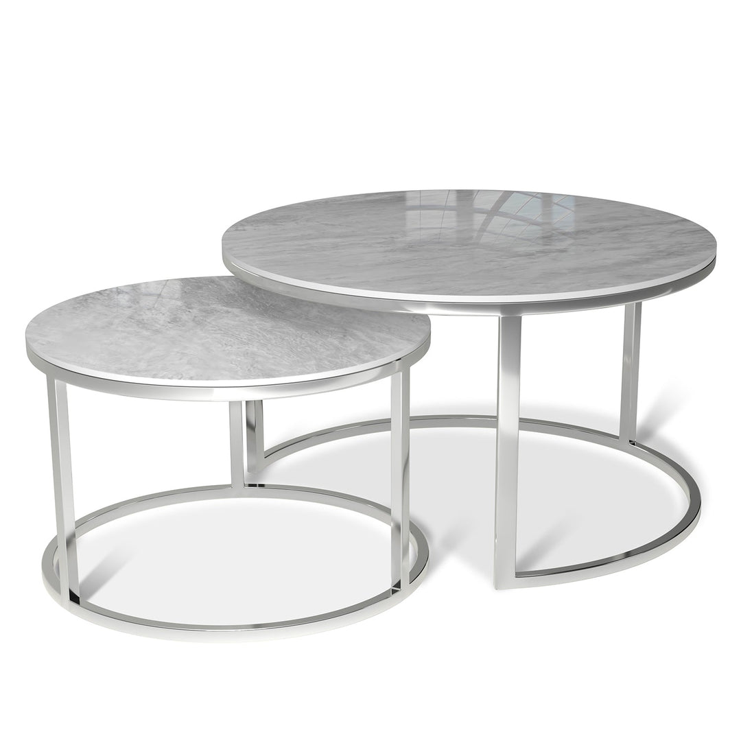 Modern sintered stone coffee table silver layered structure.