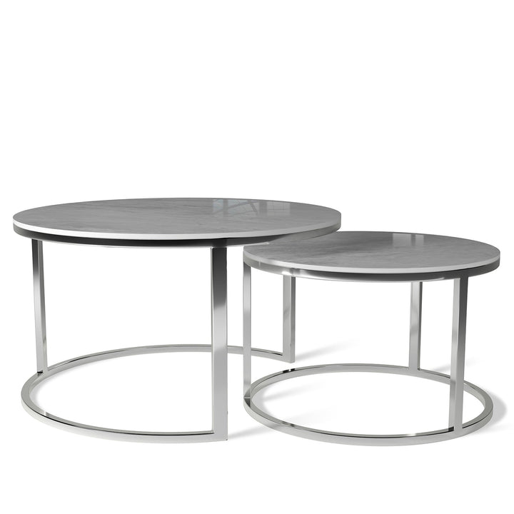 Modern sintered stone coffee table silver in white background.
