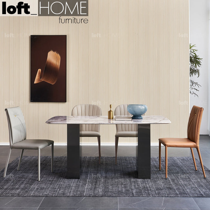 Modern sintered stone dining table blake with context.