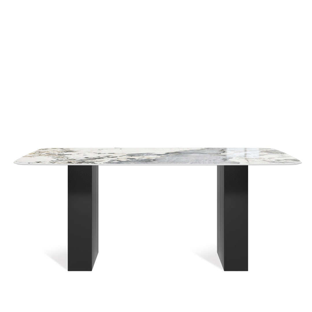 Modern sintered stone dining table blake in white background.