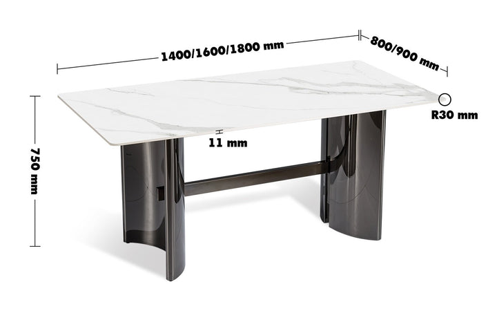 Modern sintered stone dining table blitz size charts.
