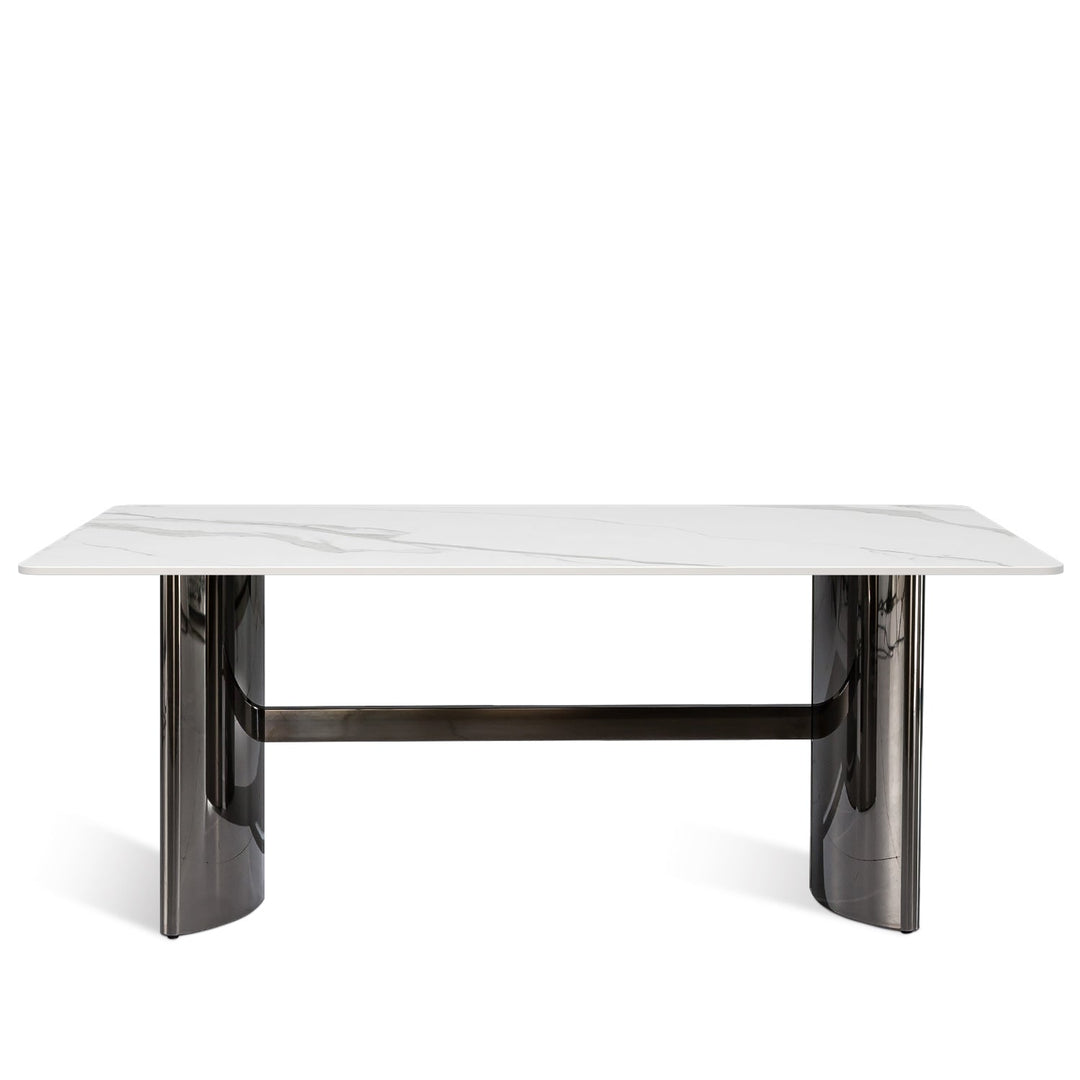 Modern sintered stone dining table blitz in white background.