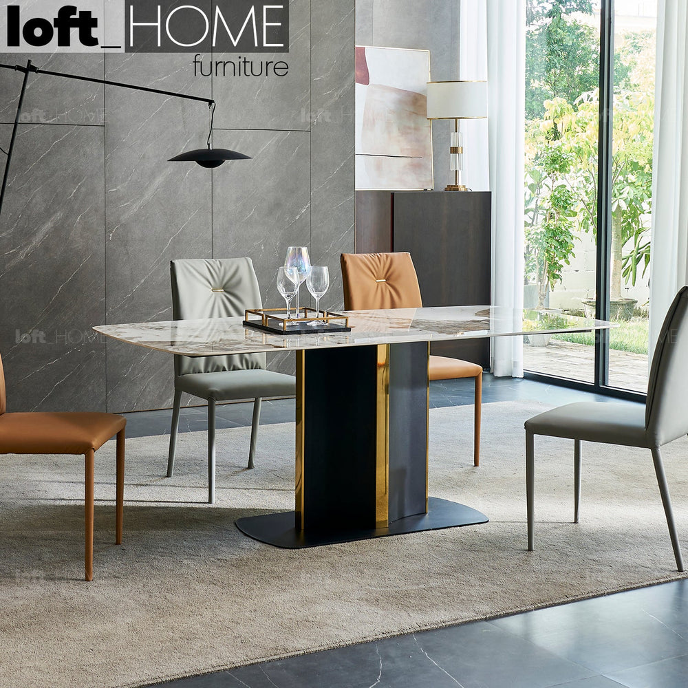 Modern sintered stone dining table cameo primary product view.