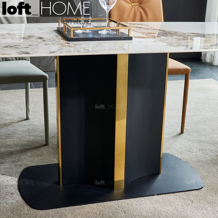 Modern sintered stone dining table cameo in details.