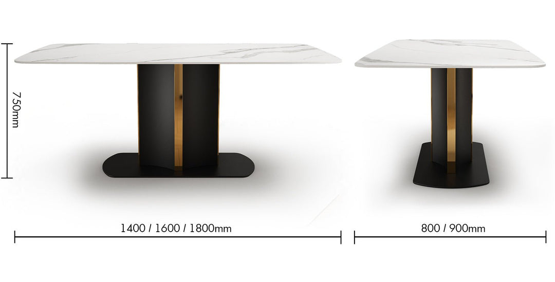 Modern sintered stone dining table cameo size charts.