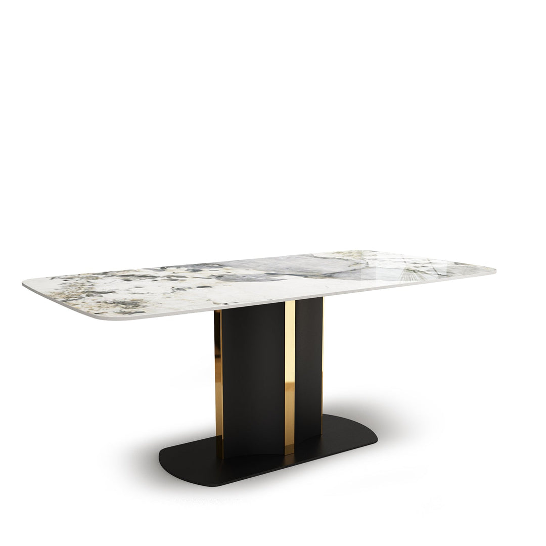 Modern sintered stone dining table cameo layered structure.