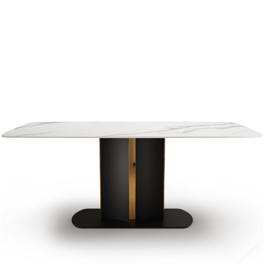 Modern sintered stone dining table cameo in white background.