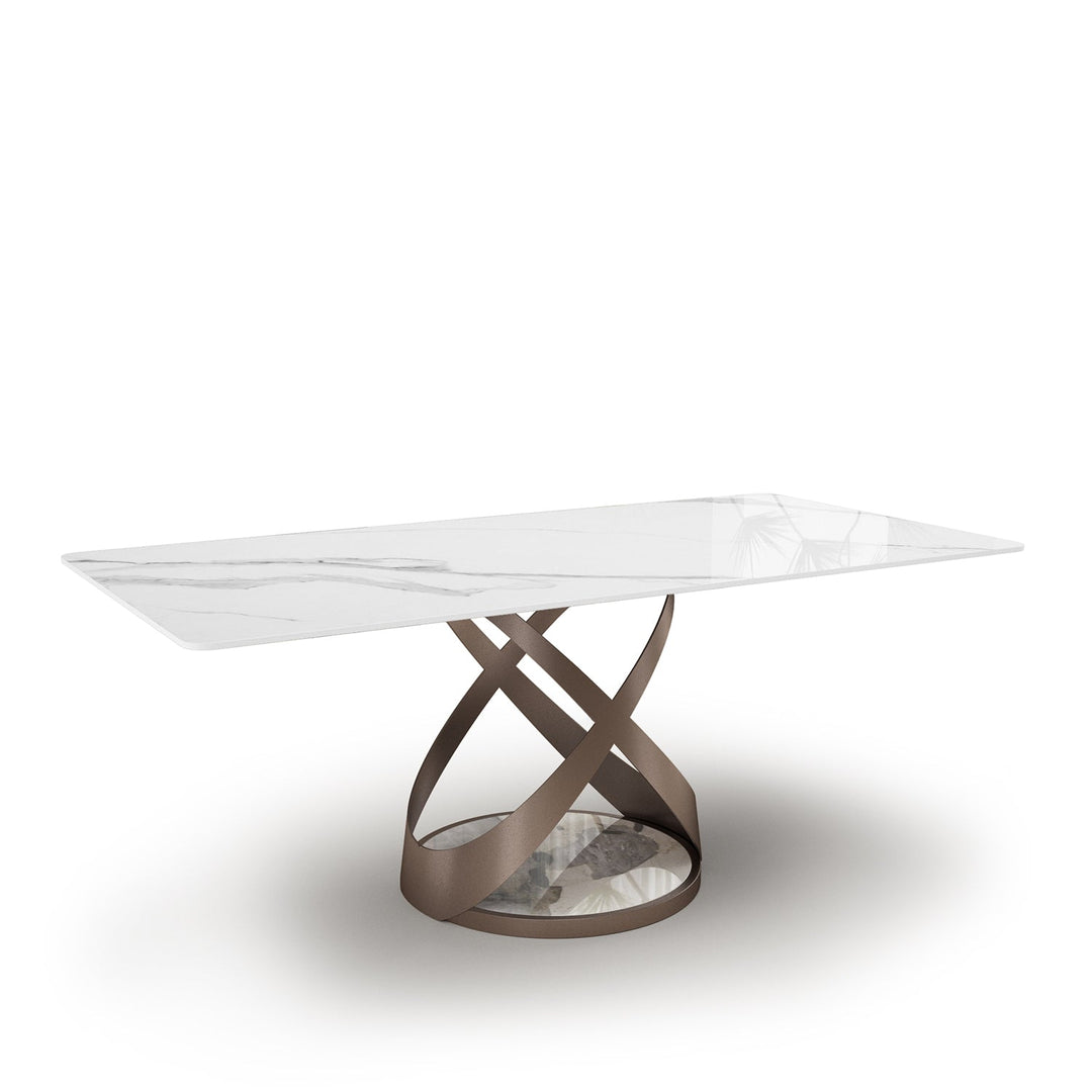 Modern sintered stone dining table capri dull gold conceptual design.