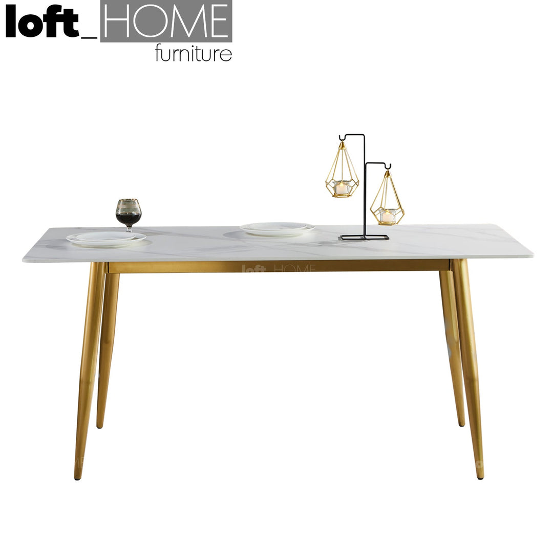 Modern sintered stone dining table celeste gold in close up details.