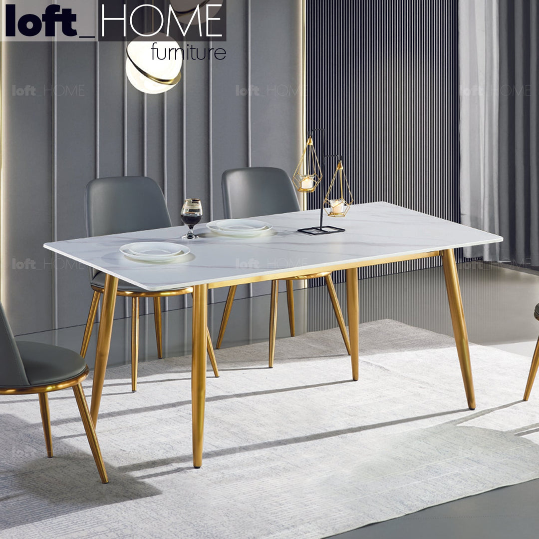 Modern sintered stone dining table celeste gold primary product view.