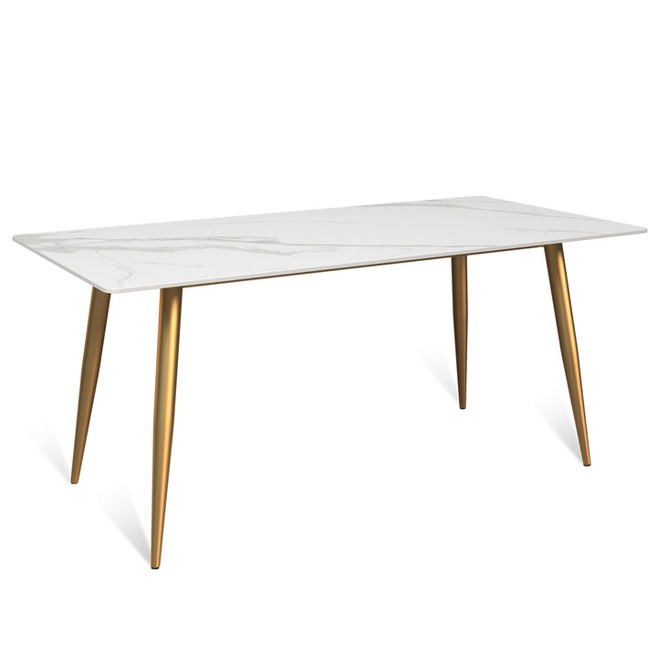 Modern sintered stone dining table celeste gold in panoramic view.