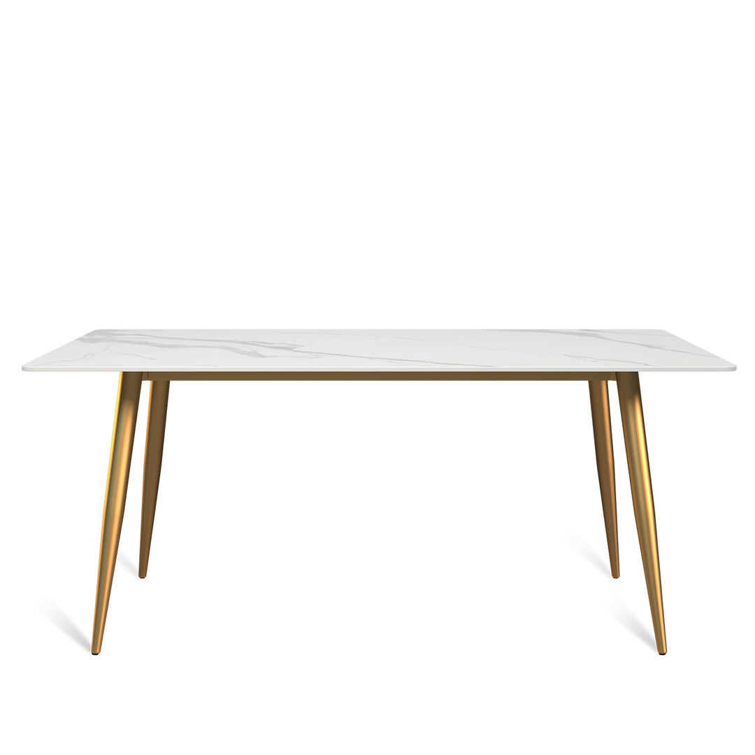 Modern sintered stone dining table celeste gold in white background.