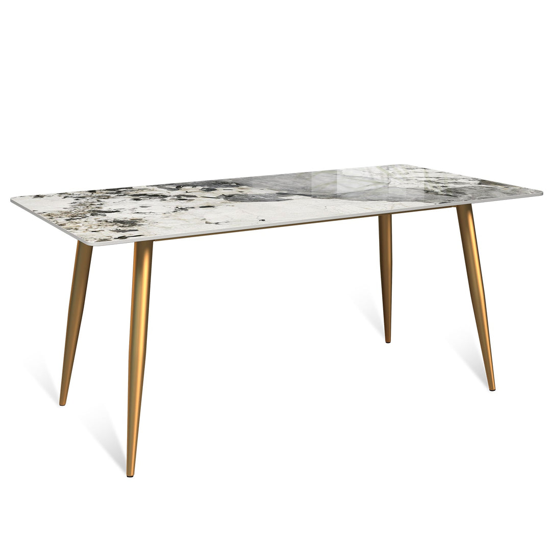 Modern sintered stone dining table celeste gold layered structure.