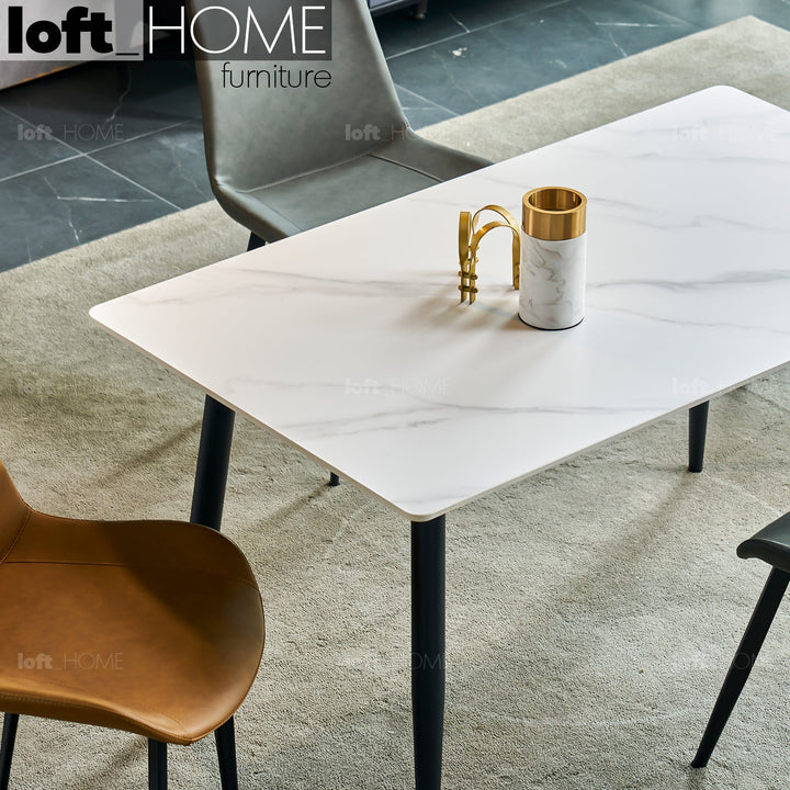 Modern sintered stone dining table celeste in close up details.