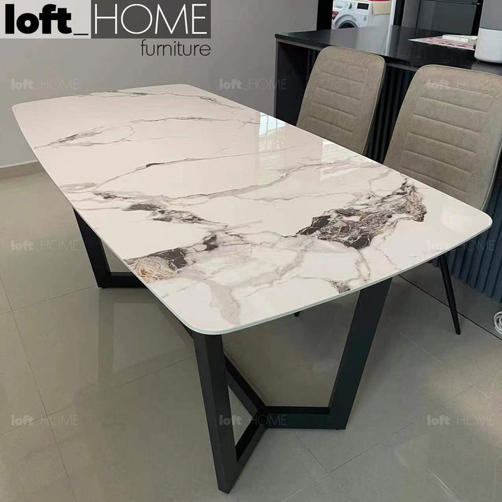 Modern sintered stone dining table chelsea black in panoramic view.
