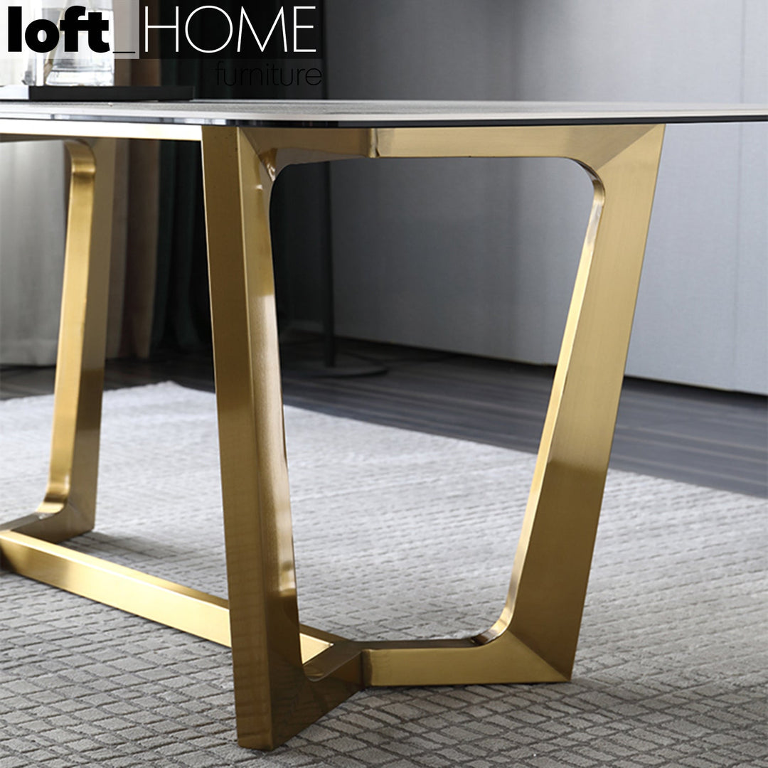 Modern sintered stone dining table chelsea gold with context.
